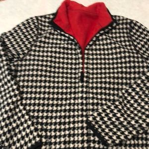 Houndstooth/red reversible fleece jacket
